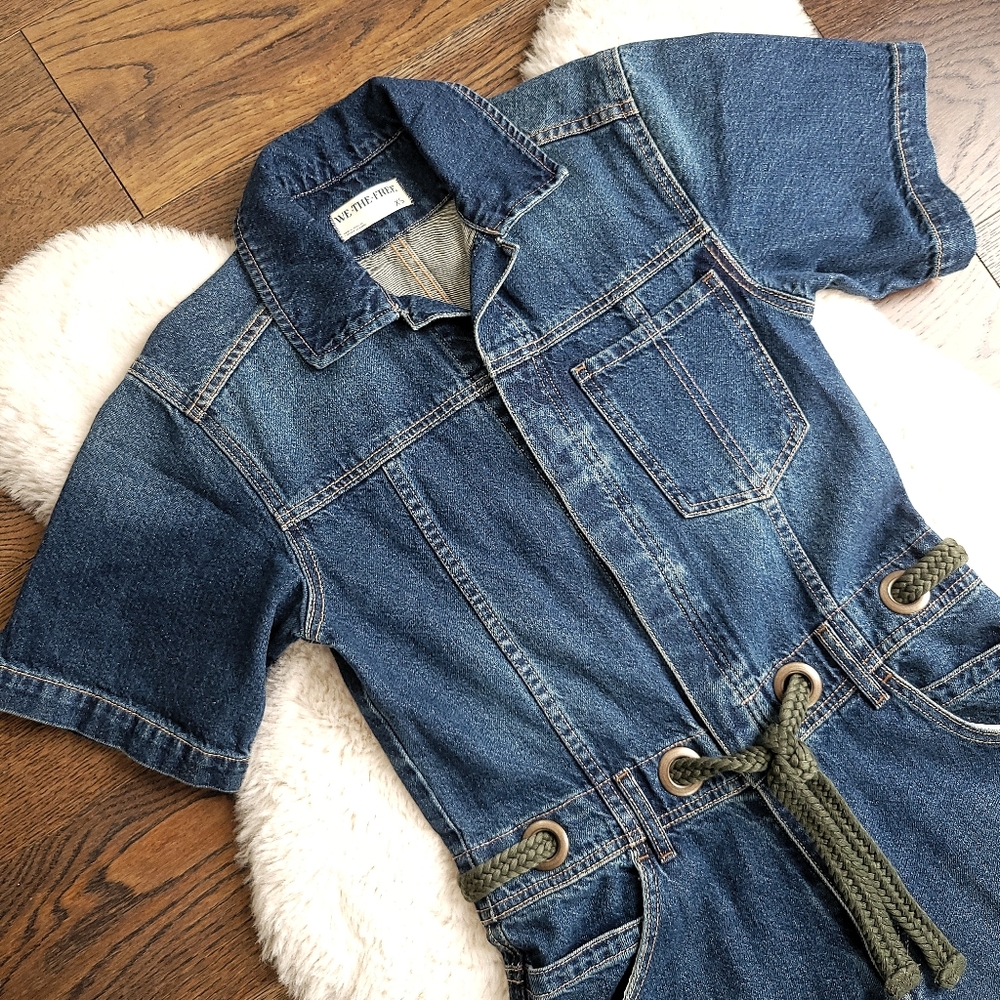 Free People Edison Wideleg Coveralls Denim Boilersuit - Picture 3 of 11